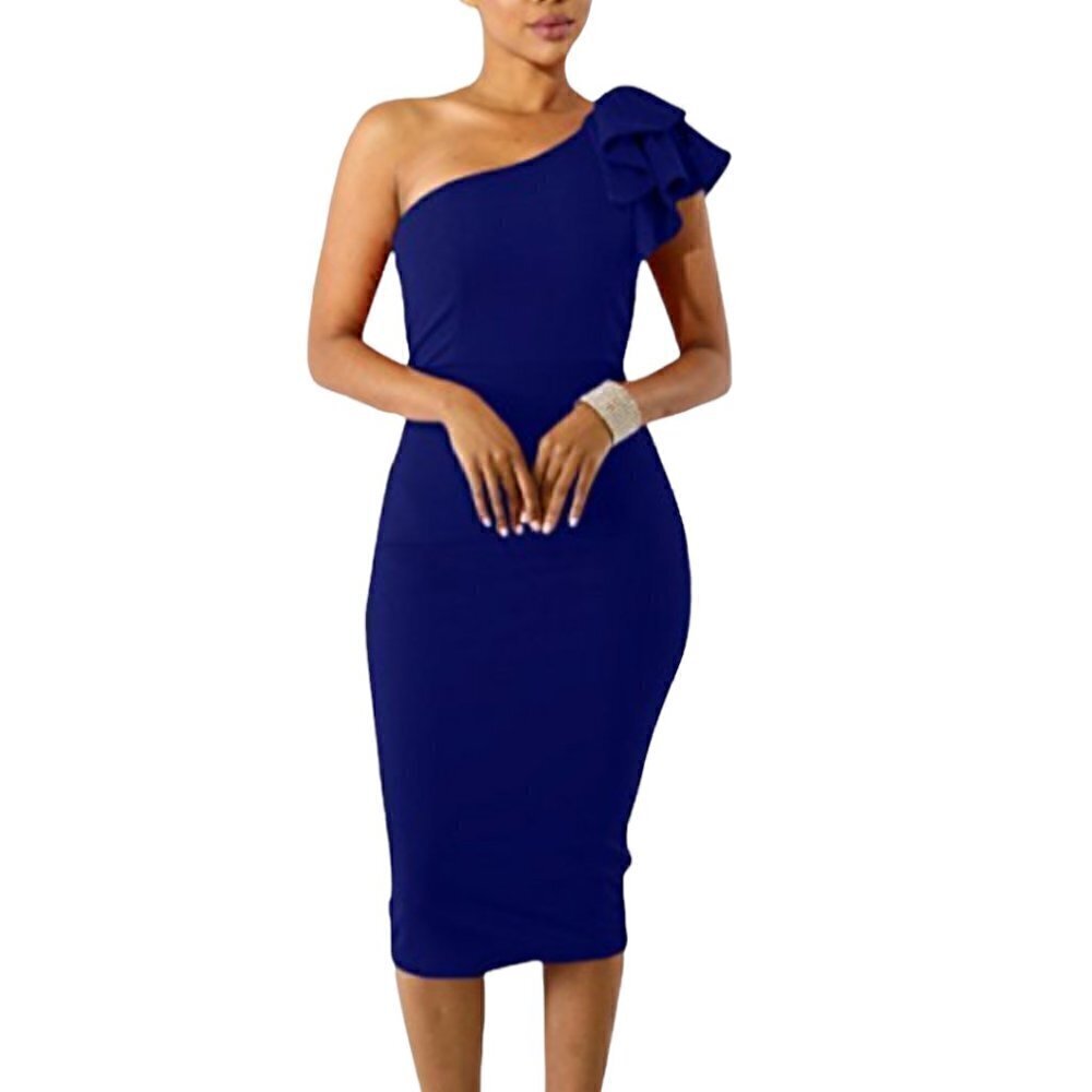 𝅺MOKORU Ruffle One Shoulder Bodycon Midi Dress